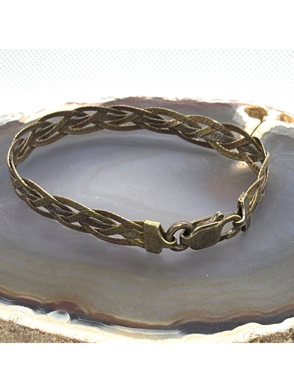 VTG Milor Italy 925 Sterling Silver Tri Color Braided Herringbone Bracelet 7" - Picture 5 of 14